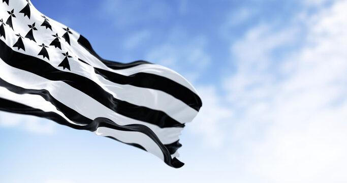 Brittany flag waving with french national flag on a clear day