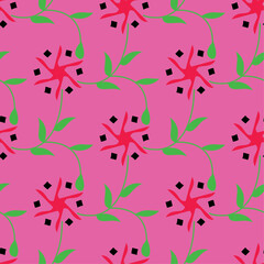 Seamless floral pattern with red stylized flowers on a pink background © Sajon