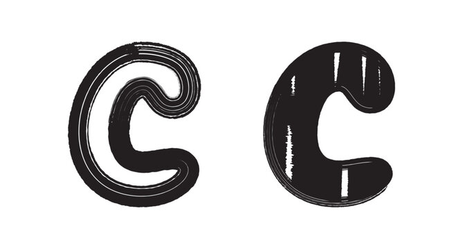 Letter c sketch typography, hand drawn black outline and solid textured shapes, creative character design