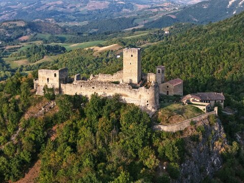 Carpineti, Reggio Emilia, Italy - 04.20.2018: Aerial view of the castle of Carpineti