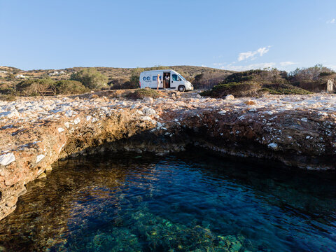 Explore the stunning coastline of Paros, Greece in a relaxed campervan adventure