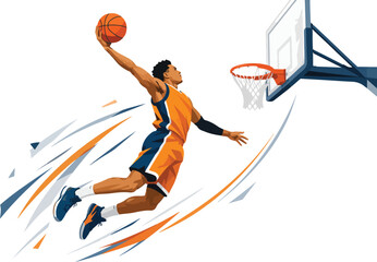 Basketball player executing a slam dunk athlete sport © Nargis