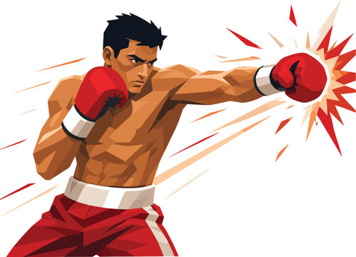 Boxer throwing a punch with an explosive effect vector