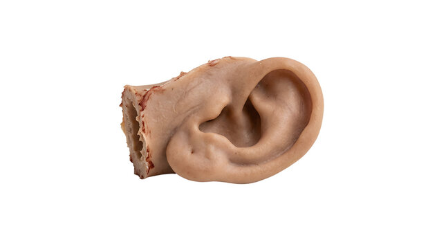 Realistic prosthetic ear isolated on a clean white background.