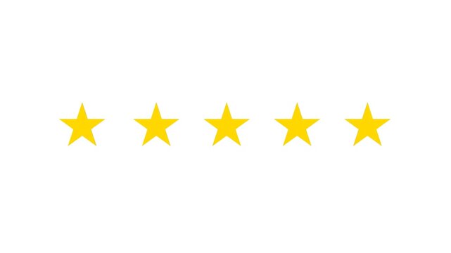 Five stars rating icon animation on transparent background. customer satisfaction icon concept Special with rating star icon 5 star top rating, 5 stars rating the quality of product and service.