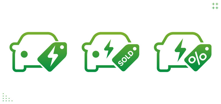 Green Electric Car, EV Charge for Sale, Friendly Eco Energy, Sustainable Green Energy. Vector Illustration.