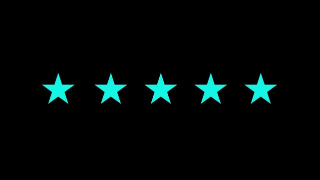 Five stars rating icon animation on black background. customer satisfaction icon concept Special with rating star icon 5 star top rating, 5 stars rating the quality of product and service.