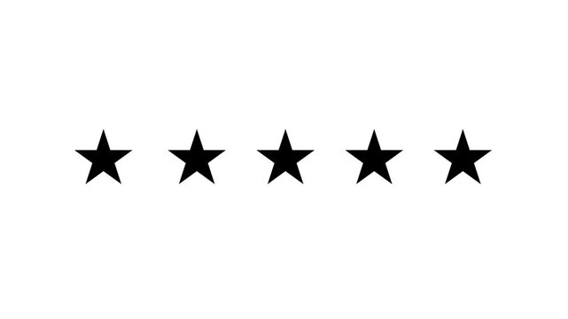 Five stars rating icon animation on transparent background. customer satisfaction icon concept Special with rating star icon 5 star top rating, 5 stars rating the quality of product and service.