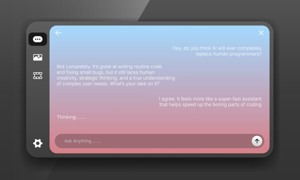 Pastel gradient AI chat assistant window UI mockup with left navigation sidebar