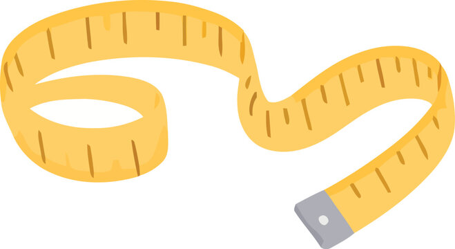 Yellow measuring tape vector illustration featuring detailed calibration markings and flexible curved shapes for design