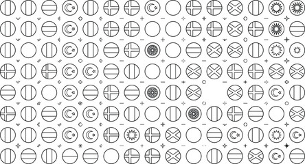 Fototapeta premium World flag line icon vector bundle with round national emblems minimalist circle outline symbols for global country