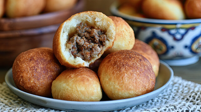 fried vetkoek stuffed with mince meat