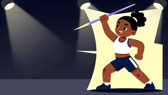 Black girl javelin thrower in spotlight illustration