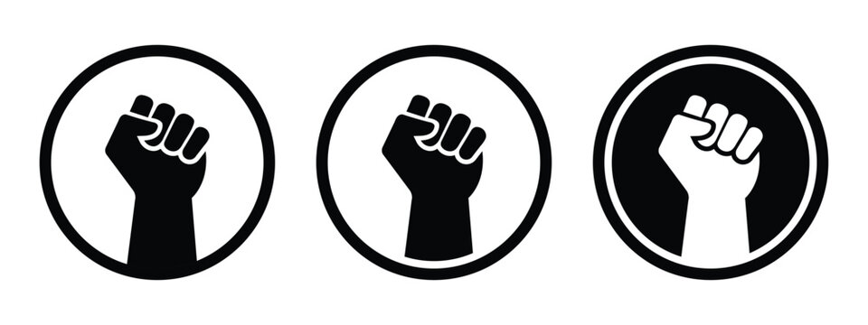Raised fist vector icon set, protest power symbol.