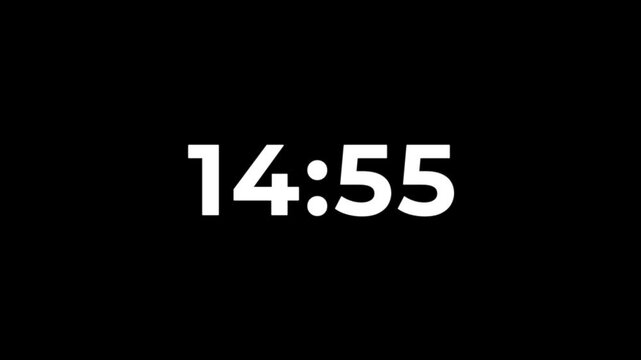Modern countdown timer from 15 minute to 14 minute on black background suitable for presentations, productivity, educational content, and more