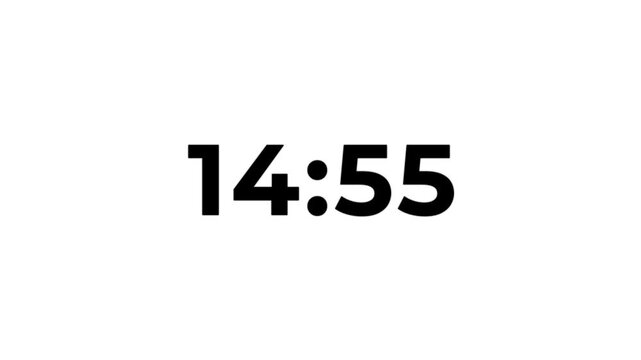 Modern countdown timer from 15 minute to 14 minute on white background suitable for presentations, productivity, educational content, and more
