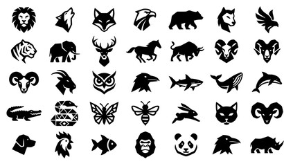 Fototapeta premium Mega Collection Geometric Animal Logos Abstract Wildlife Vector Icon Set