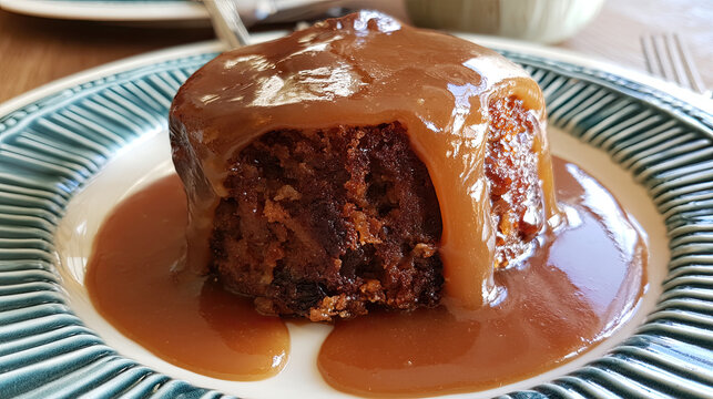 sticky toffee pudding with date cake and sauce flood