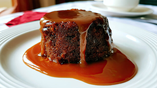 transparent sticky toffee pudding with date cake and sauce