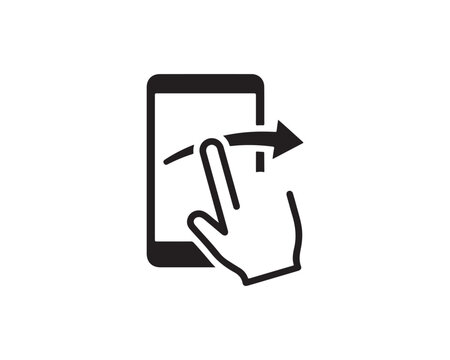 Smartphone touchscreen gesture icon showing a hand swiping across the screen with an arrow touchscreen swipe phone navigation mobile phone