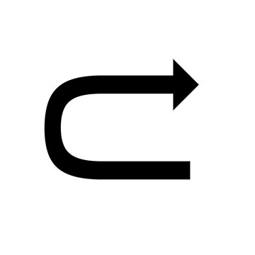 U-turn arrow icon isolated on white background, black curved right arrow vector symbol