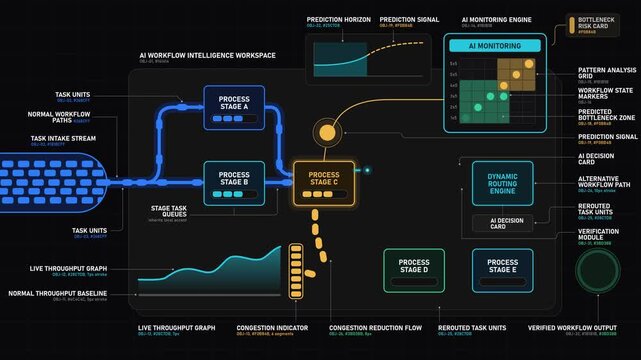 Futuristic Digital System Architecture Diagram Representing Artificial Intelligence Data Processing and Workflow Management