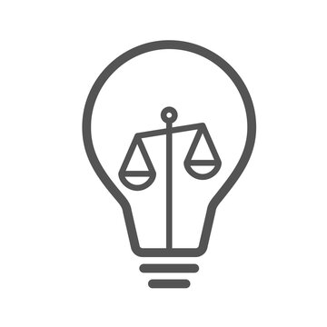 Light bulb combined with a balance scale representing ideas, rational decision-making, judgment, fairness, and weighing different options.
