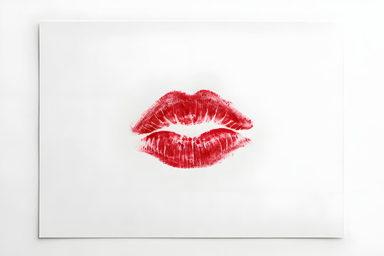 Red lipstick kiss mark on white paper background