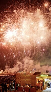 Amazing fireworks display over the coast of barcelona