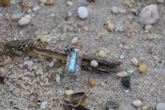 A message in a small bottle washed up on the beach.