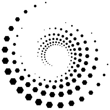 Black hexagon spiral pattern isolated on transparent background