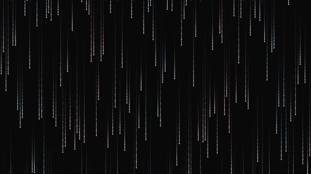 Abstract digital rain of white light streaks on black background