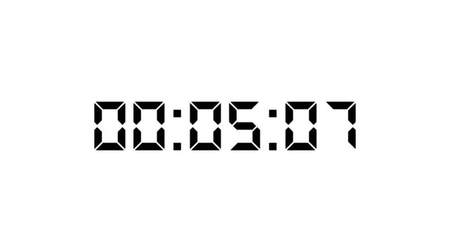 One minute digital countdown timer animation, digital stopwatch count up with minute, milliseconds from 0 to 60 seconds on transparent background,