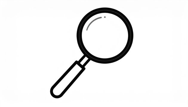 A simple black line art icon of a magnifying glass is displayed.