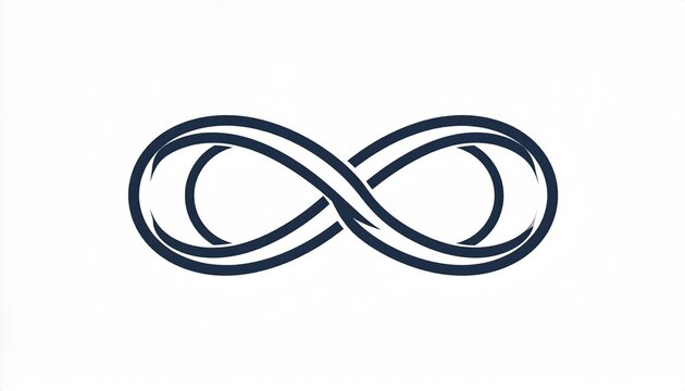 A minimalist infinity symbol is displayed as a simple black line icon on a dark background.