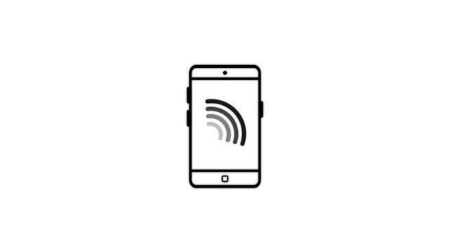Simple line art icon of a smartphone displaying a loading or buffering wi fi signal on a clean white background