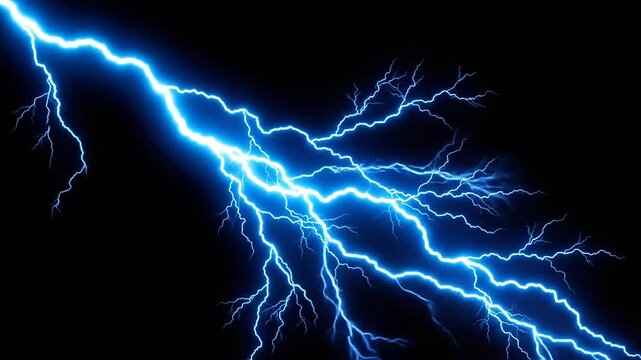 Bright blue lightning bolt flashing against a solid black background