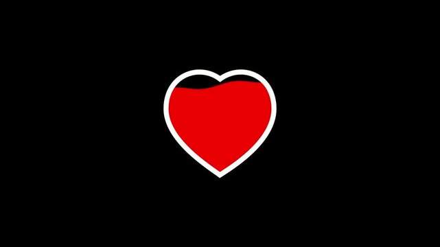 A dynamic red heart icon with a white border filling up with colors from bottom to top on a black screen, representing growing affection, health monitoring concepts, and digital engagements.