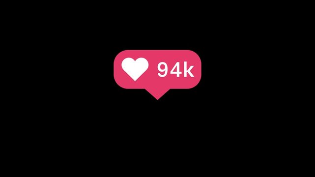 A glowing pink like notification badge with a heart icon and an increasing counter graphic on a dark background, showcasing rapid social media engagement and successful digital web projects.