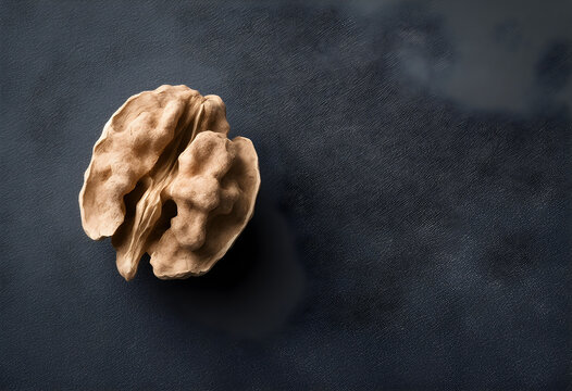 Single cracked walnut on dark background