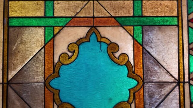 Stained glass window detail at Simala Shrine in Cebu
