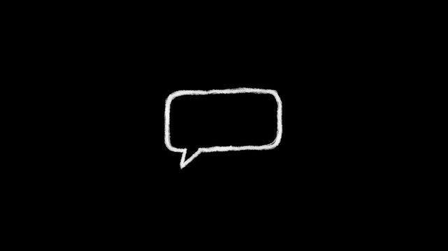 A classic rectangular white outline chat bubble with rounded corners appearing on a black canvas, symbolizing text messaging interfaces, user interactions, and digital communication methods.