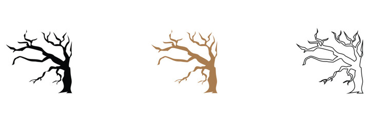 Obraz premium Spooky Halloween Tree Vector Icon with Twisted Bare Branches, Creepy Haunted Tree Silhouette for Halloween Horror, Haunted House, Scary Night and October Party Design. 