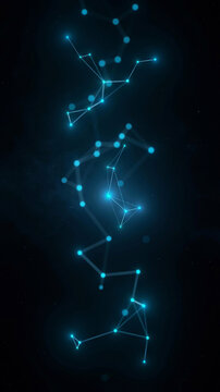 Abstract glowing blue molecular structure on dark background