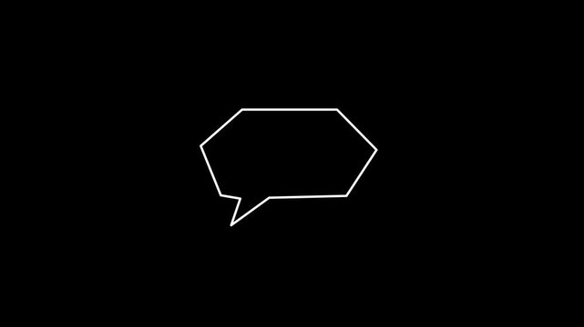 An angular white outline speech bubbles graphic appearing on a pitch black screen, offering a sharp modern design for online chat interfaces, gaming text boxes, and interactive web elements.