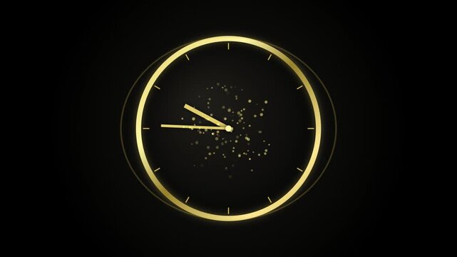 Black Friday Elegant gold clock face on black background with animated particles, time ticking forward, motion footage.