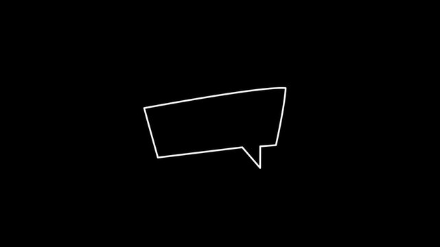 A dynamic angled rectangular white outline speech bubble popping up against a black canvas, adding a stylized geometric touch to digital messaging platforms and contemporary web chat design.