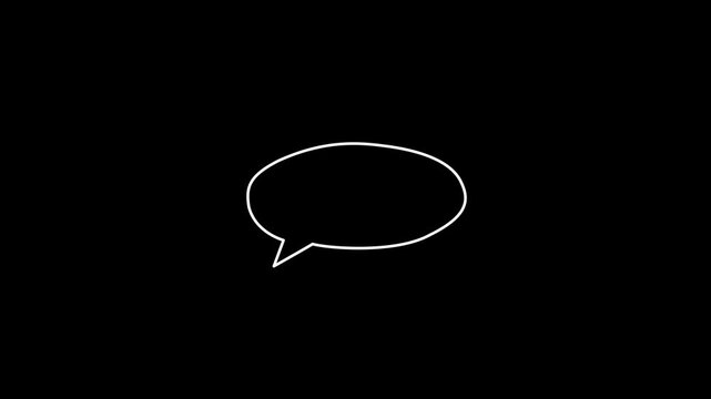 A stretched oval white outline speech bubbles animating gracefully on a pitch black background, serving as a versatile graphic element for video subtitles, user quotes, and messaging panels.