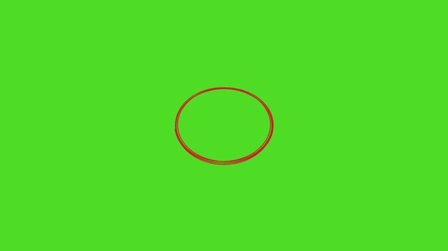 Red ballpoint pen circle hand drawn animation on green screen background