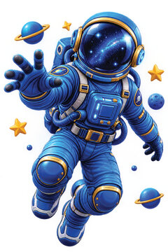 Cute 3D Robot Astronaut in Space with Futuristic Spaceship, Adorable Android Character Exploring the Galaxy, Cartoon Cyborg Technology Illustration, Isolated on White Background
